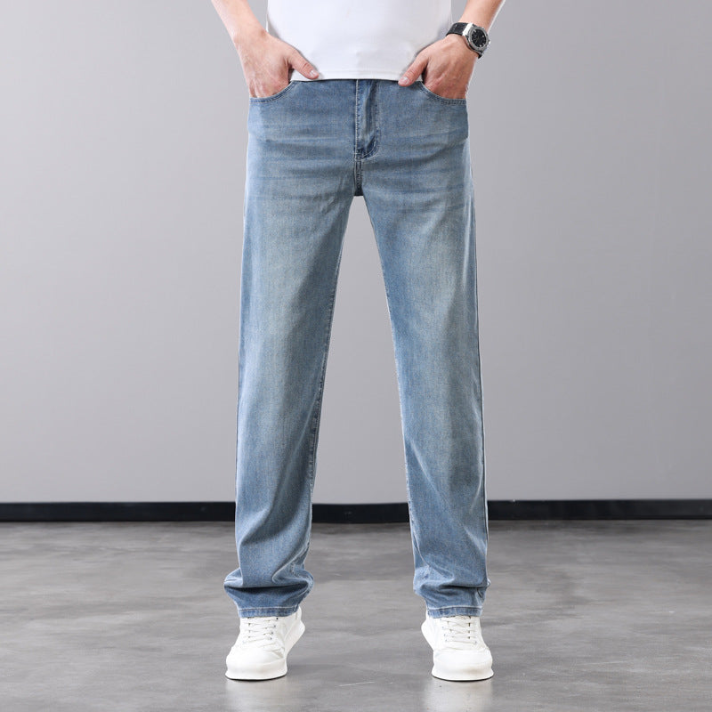 Lightweight Tencel Jeans Straight Wide-Leg Pants