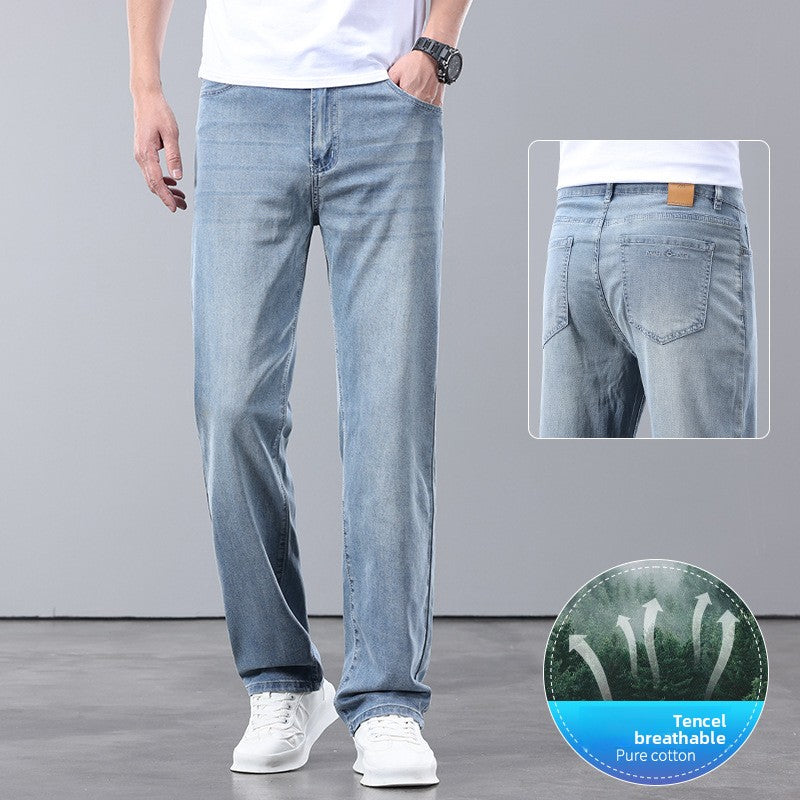 Lightweight Tencel Jeans Straight Wide-Leg Pants