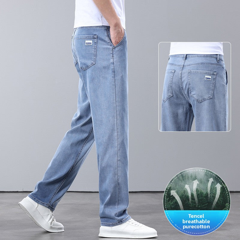 Lightweight Tencel Jeans Straight Wide-Leg Pants