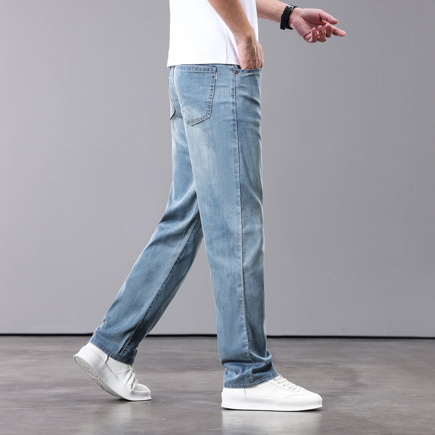 Lightweight Tencel Jeans Straight Wide-Leg Pants