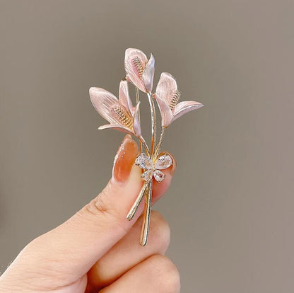 Lily Butterfly Brooch for Women, Elegant Floral Pin