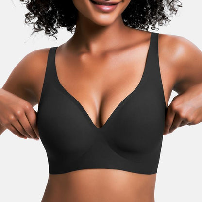 Linear bra with compression feature