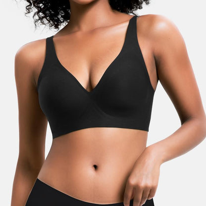 Linear bra with compression feature