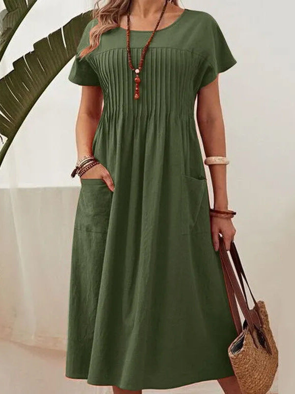 Linen A-Line Short Sleeve Dress