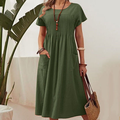 Linen A-Line Short Sleeve Dress