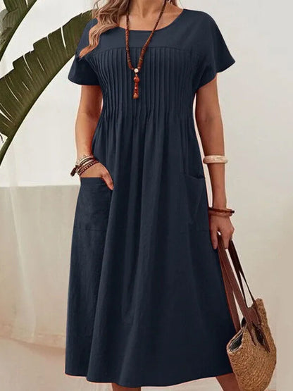 Linen A-Line Short Sleeve Dress