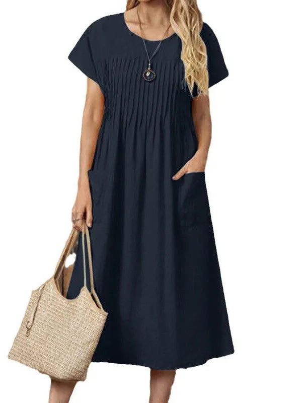 Linen A-Line Short Sleeve Dress