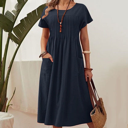 Linen A-Line Short Sleeve Dress