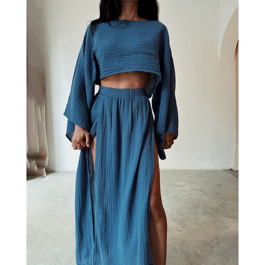 Linen-blend cropped top