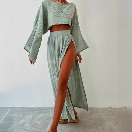 Linen-blend cropped top