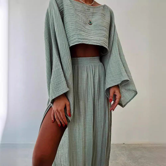 Linen-blend cropped top