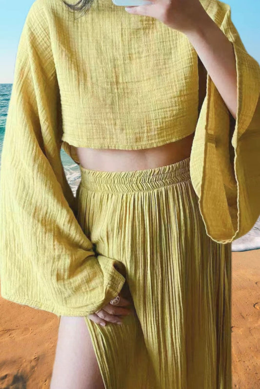 Linen-blend cropped top