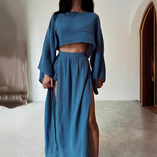 Linen-blend cropped top