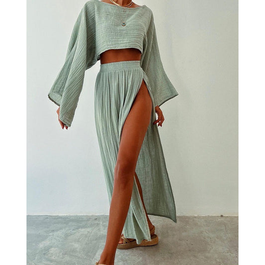 Linen-blend cropped top