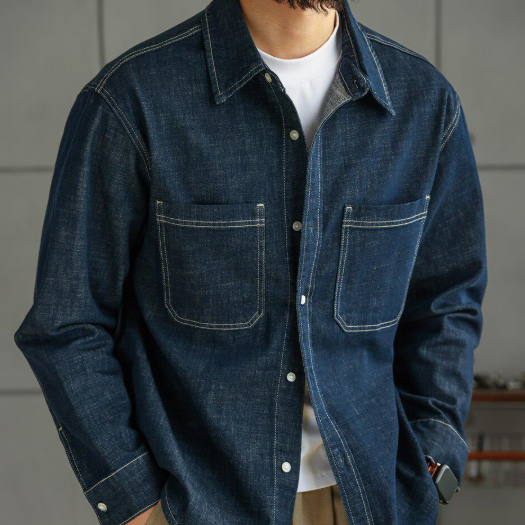 Linen-Blend Denim Long Sleeved Shirt