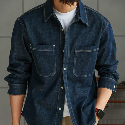 Linen-Blend Denim Long Sleeved Shirt