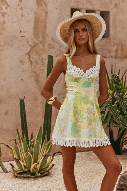 Linen Blend Floral Print Dress