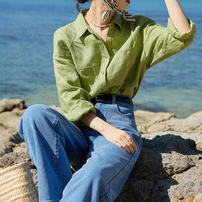 Linen Blend Long Sleeve Shirt