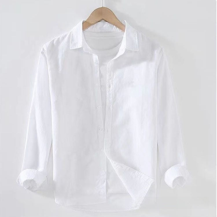 Linen Cotton Shirt Men Long Sleeve Casual