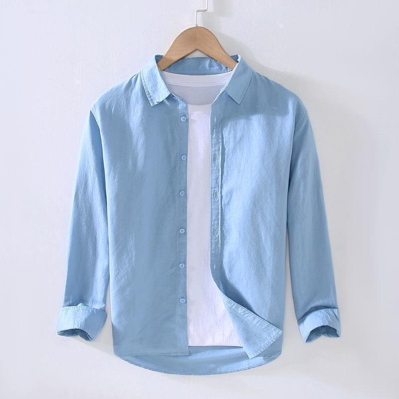 Linen Cotton Shirt Men Long Sleeve Casual