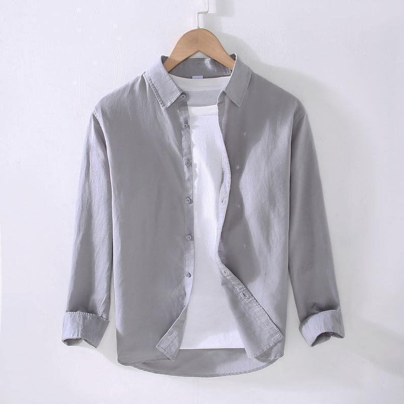 Linen Cotton Shirt Men Long Sleeve Casual