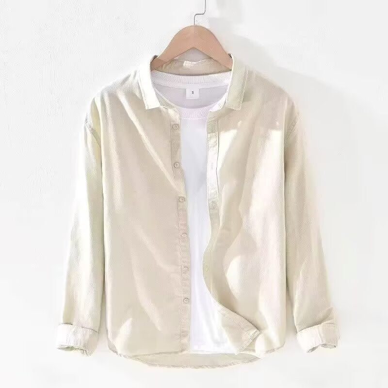 Linen Cotton Shirt Men Long Sleeve Casual