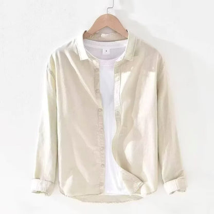 Linen Cotton Shirt Men Long Sleeve Casual