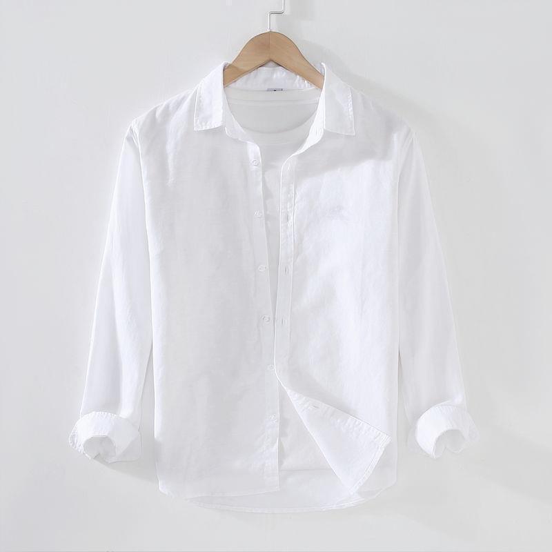 Linen Cotton Shirt Men Long Sleeve Casual