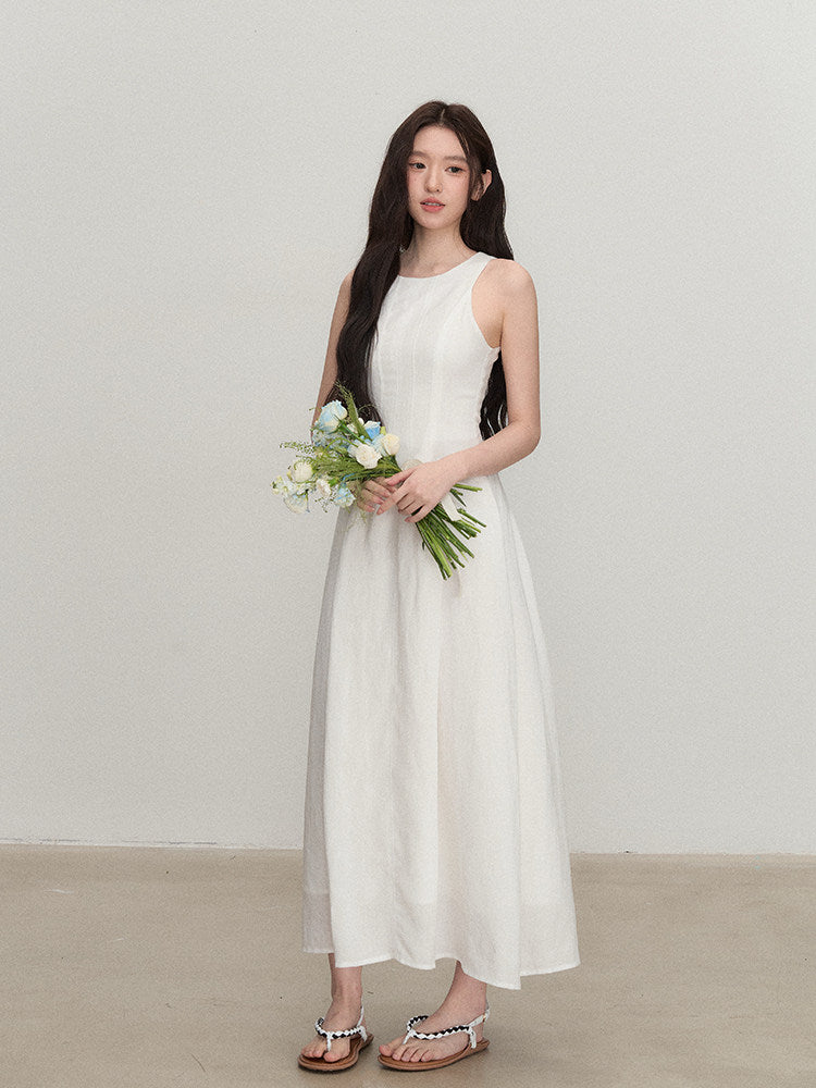 Linen Dress for Women, White Sleeveless Dress