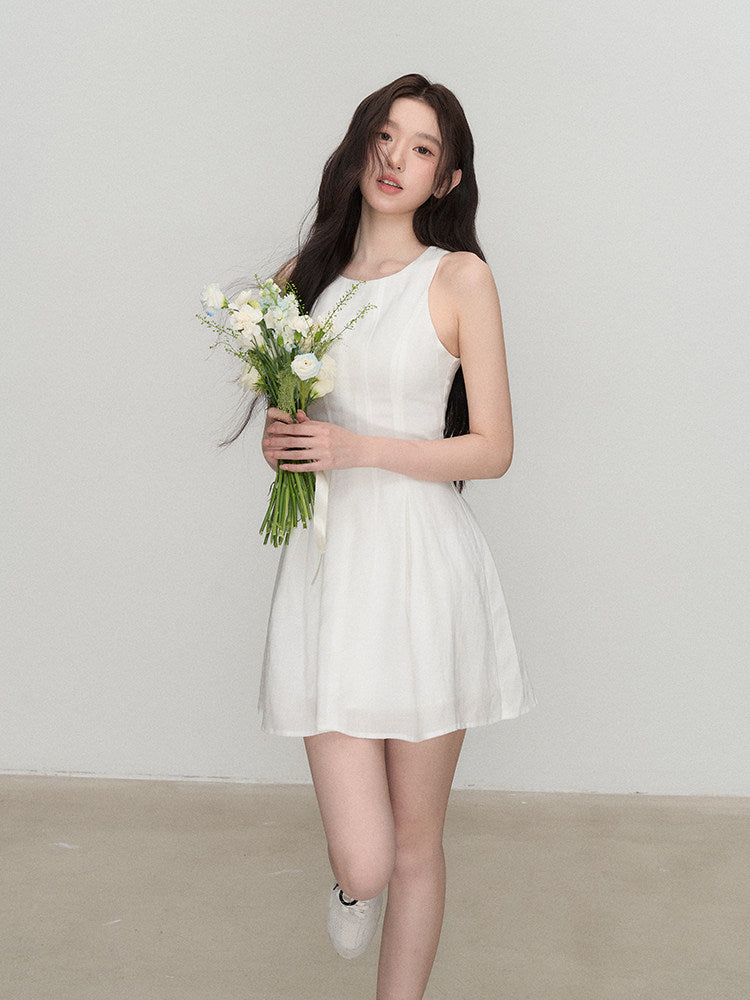 Linen Dress for Women, White Sleeveless Dress