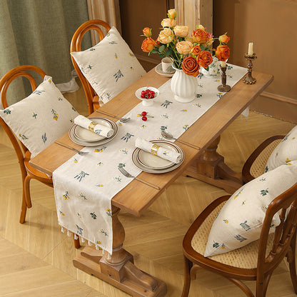Linen Embroidery Table Flag Pastoral Style Home Decor
