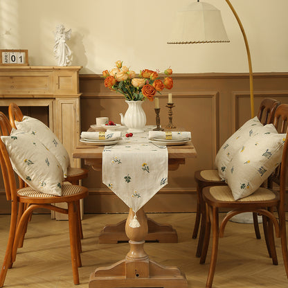 Linen Embroidery Table Flag Pastoral Style Home Decor