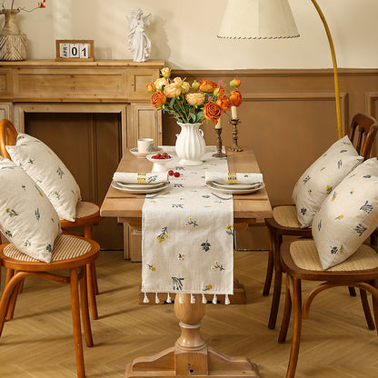 Linen Embroidery Table Flag Pastoral Style Home Decor