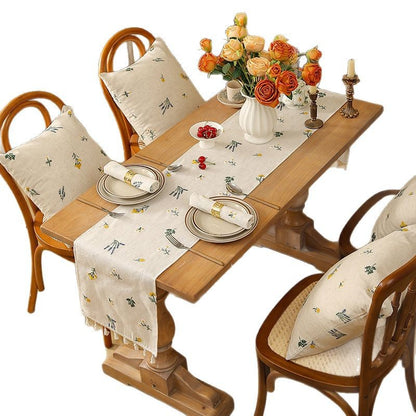 Linen Embroidery Table Flag Pastoral Style Home Decor