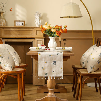 Linen Embroidery Table Flag Pastoral Style Home Decor