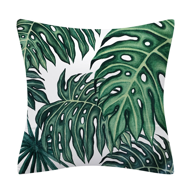 Linen Forest Green Plant Print Pillowcase