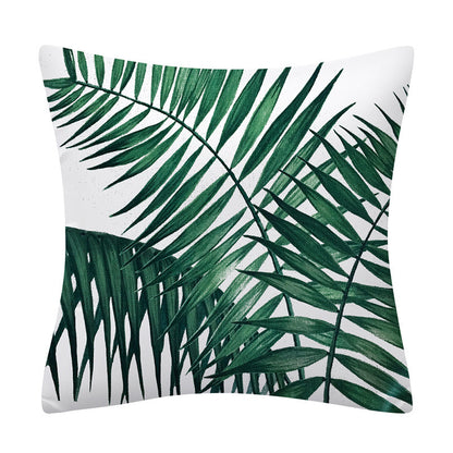 Linen Forest Green Plant Print Pillowcase