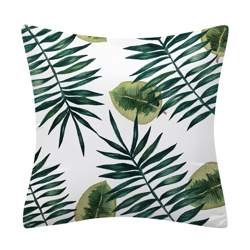 Linen Forest Green Plant Print Pillowcase