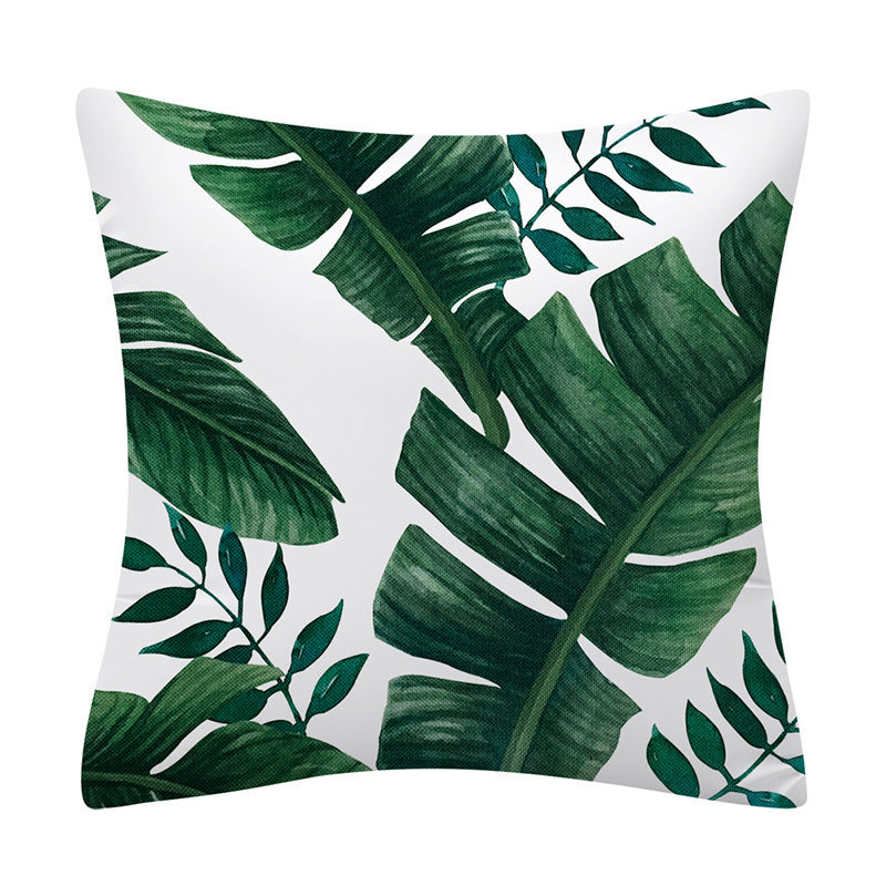 Linen Forest Green Plant Print Pillowcase