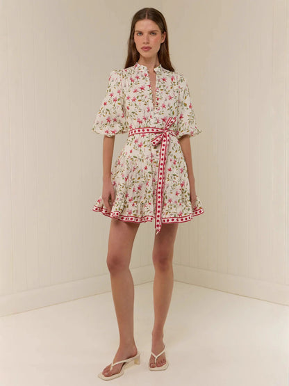 Linen Lace-Up Mini Dress