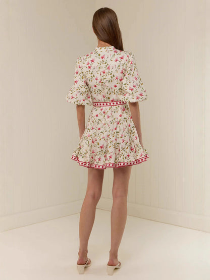 Linen Lace-Up Mini Dress