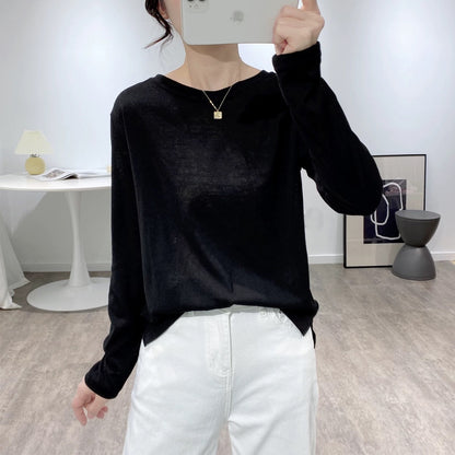 Linen Round Neck Long Sleeve Oversize T-Shirt