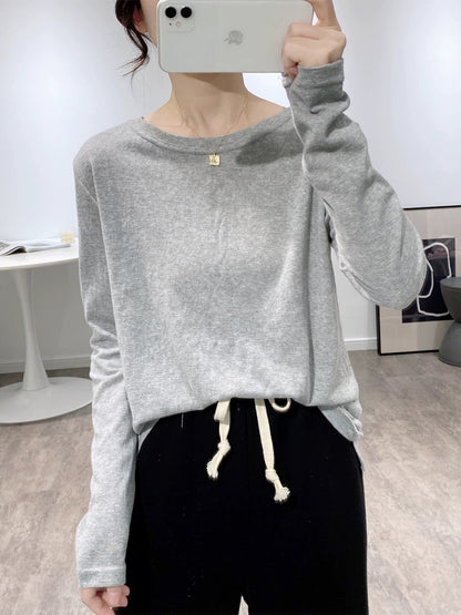 Linen Round Neck Long Sleeve Oversize T-Shirt