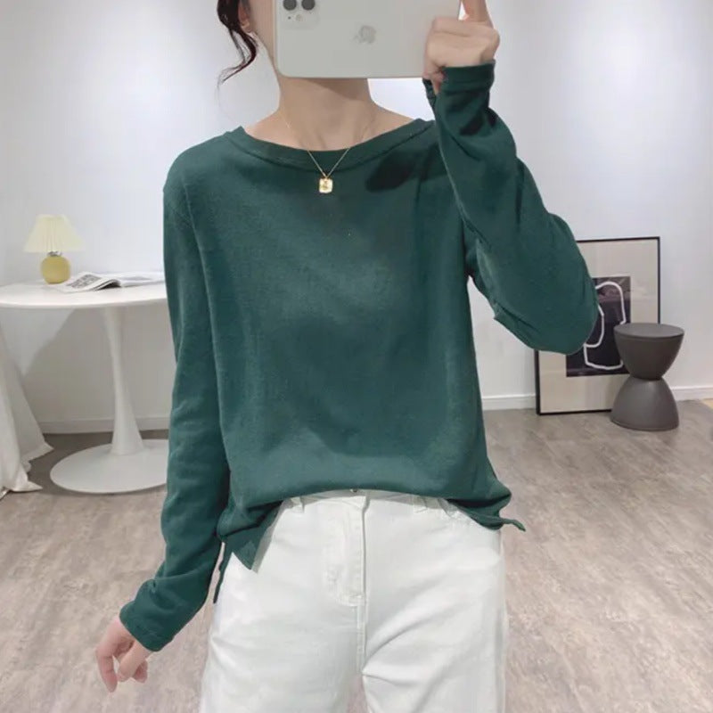 Linen Round Neck Long Sleeve Oversize T-Shirt