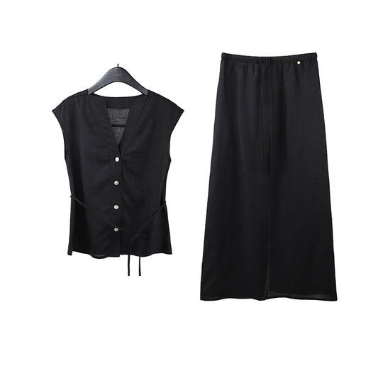 Linen Shirt & Skirt Casual Set