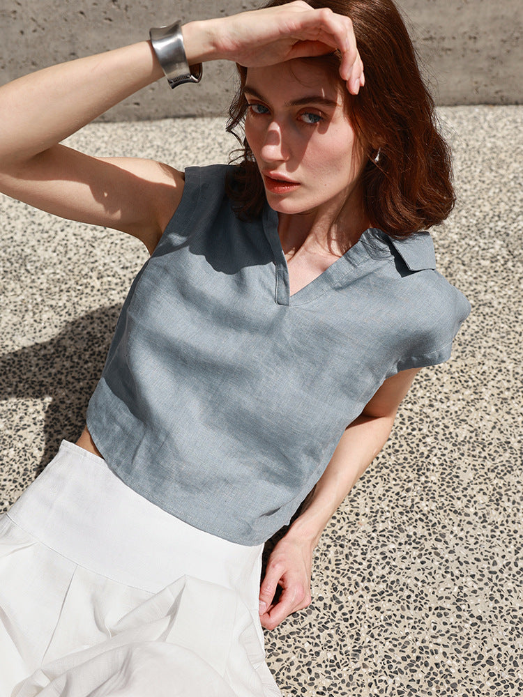 Linen Sleeveless Vest Shirt