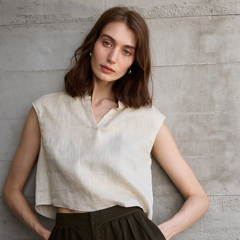Linen Sleeveless Vest Shirt