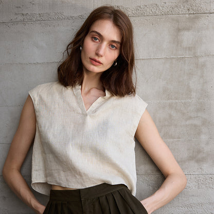 Linen Sleeveless Vest Shirt