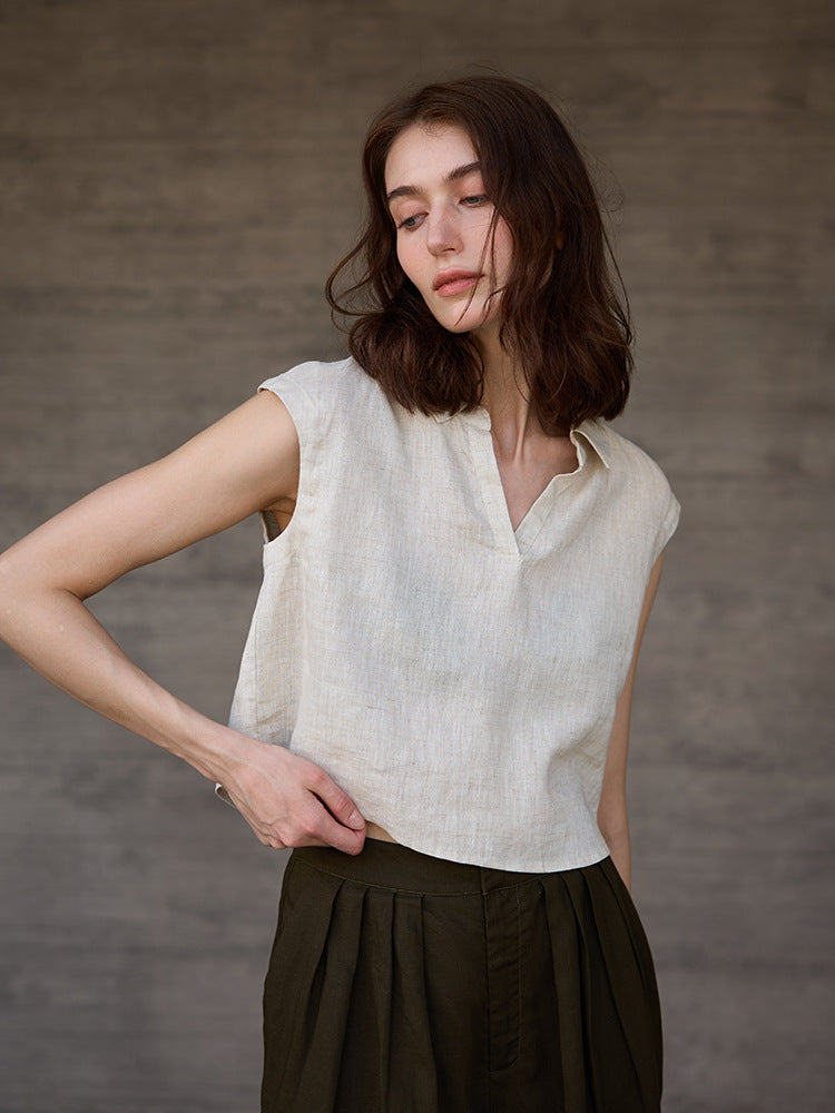 Linen Sleeveless Vest Shirt