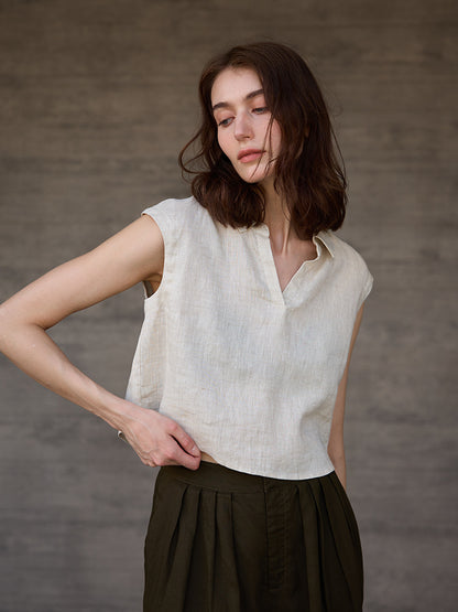 Linen Sleeveless Vest Shirt